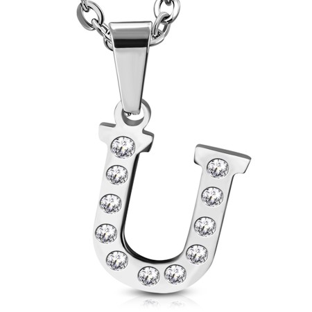 Stainless Steel Alphabet Initial Letter Crystals Pendant